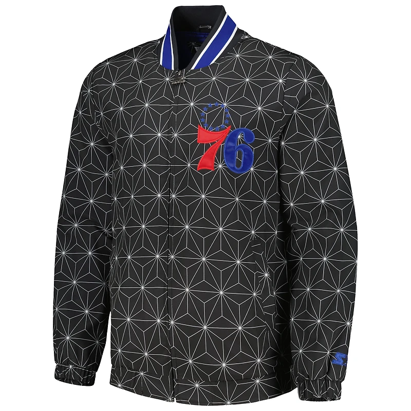 Veste universitaire Starter Black Philadelphia 76ers In-Field Play Fashion Satin Full-Zip Varsity pour homme