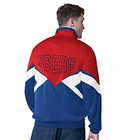 Veste de survêtement entièrement zippée pour homme avec logo Rush Applique rouge/bleu royal des Philadelphia 76ers