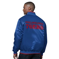 Veste universitaire en satin Ambassador pour homme, couleur royal/rouge, Philadelphia 76ers