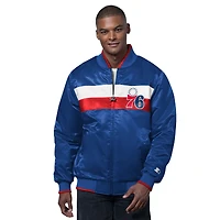 Veste universitaire en satin Ambassador pour homme, couleur royal/rouge, Philadelphia 76ers