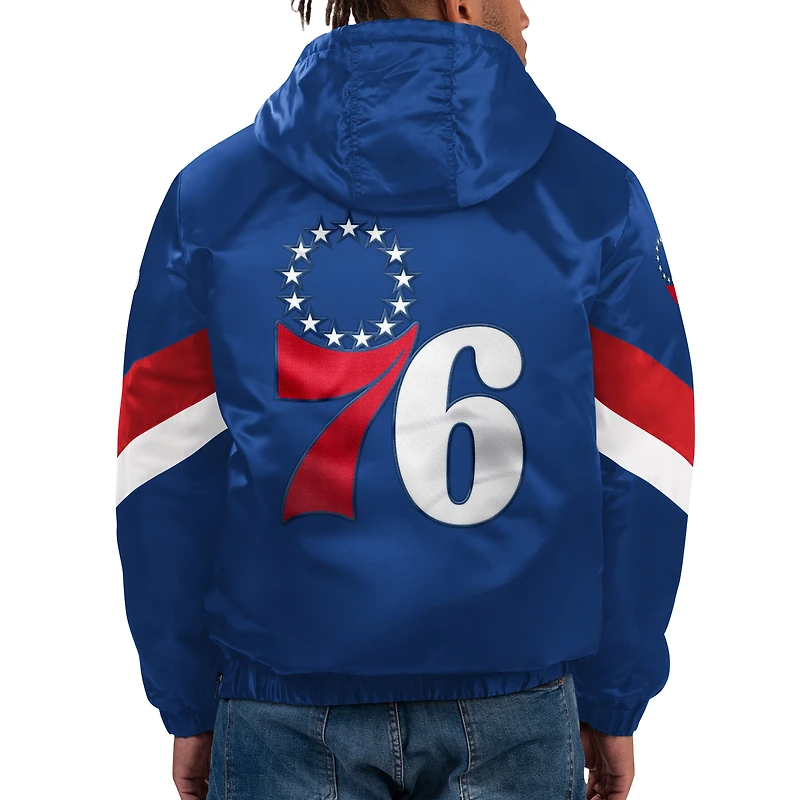 Men's Starter Royal Philadelphia 76ers Force Play Satin Hoodie Half-Zip Jacket