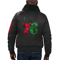 Veste pour homme Starter x Ty Mopkins Black Philadelphia 76ers History Month Satin Full-Zip Jacket