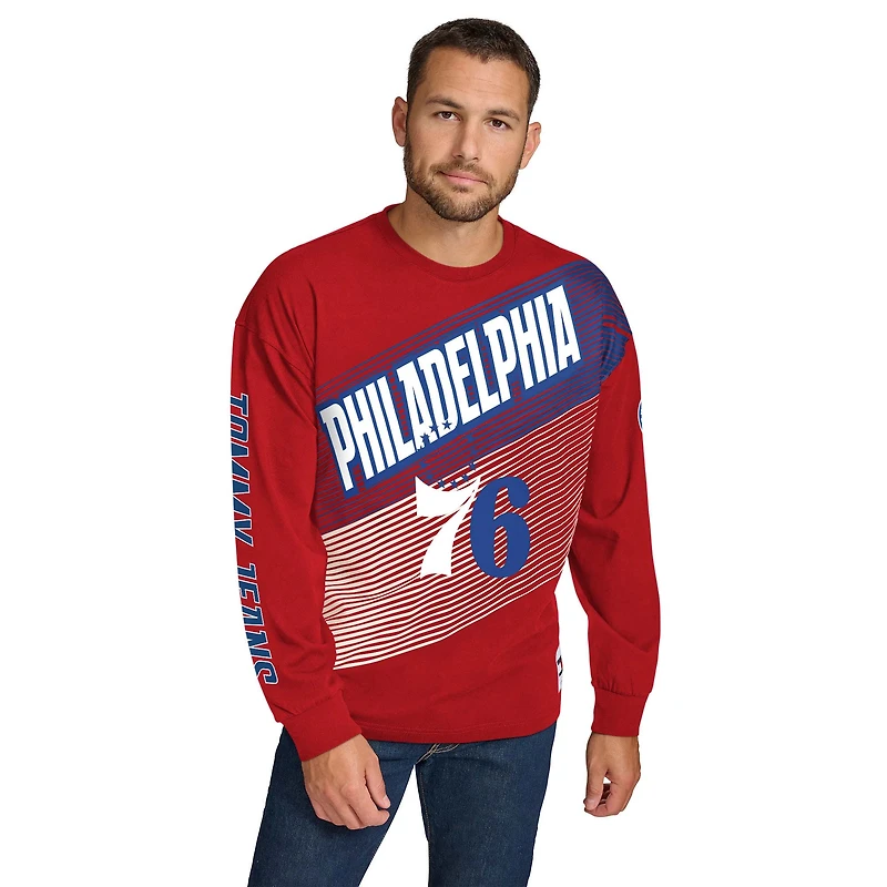 Men's Tommy Jeans Red Philadelphia 76ers Lucas Long Sleeve T-Shirt
