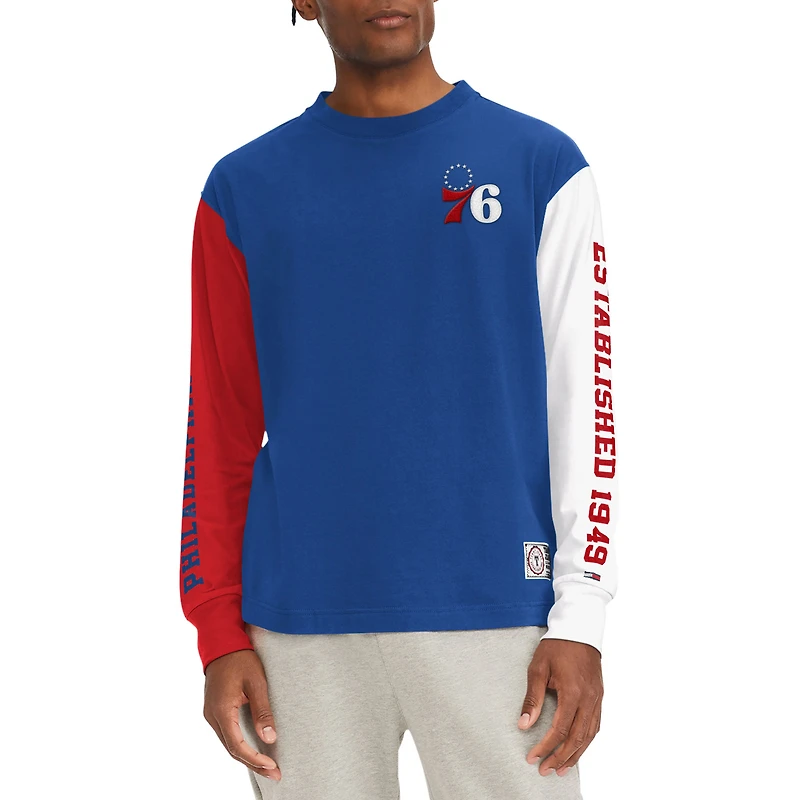 Tommy Jeans pour homme Royal Philadelphia 76ers Richie T-shirt à manches longues avec blocs de couleurs
