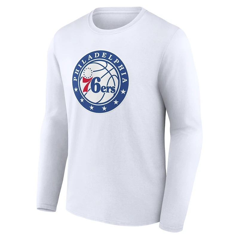 T-shirt à manches longues blanc pour homme avec logo alternatif des Philadelphia 76ers