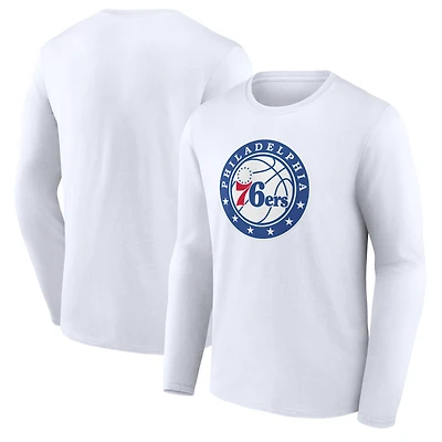 T-shirt à manches longues blanc pour homme avec logo alternatif des Philadelphia 76ers