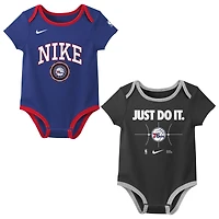 Ensemble de deux bodies Nike Royal/Black Philadelphia 76ers Just Do It pour nouveau-né