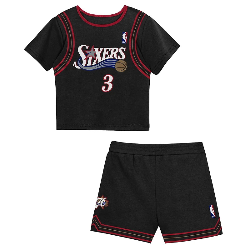 Toddler Mitchell & Ness Allen Iverson Black Philadelphia 76ers 2-Piece Play by Place T-Shirt Shorts Set