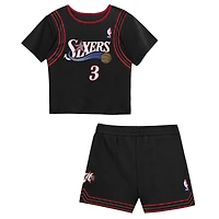 Toddler Mitchell & Ness Allen Iverson Black Philadelphia 76ers 2-Piece Play by Place T-Shirt Shorts Set