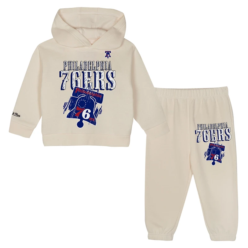 Ensemble sweat à capuche et pantalon surdimensionnés pour tout-petits Mitchell & Ness Cream Philadelphia 76ers Hang Time