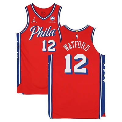 Maillot Jordan Brand rouge n° 12 porté par Trendon Watford (Philadelphia 76ers) lors du match contre les Cleveland Cavaliers le 16 janvier 2026 - Taille 50+6