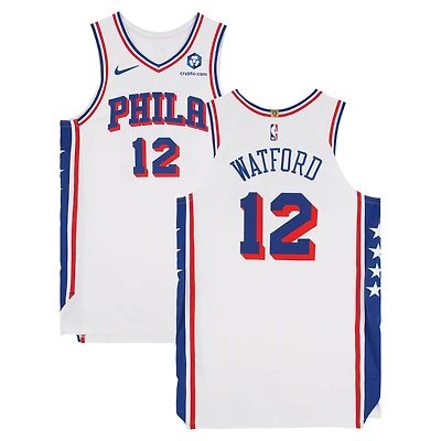 Maillot blanc Nike porté par Trendon Watford (Philadelphia 76ers) lors du match n° 12 contre les Boston Celtics le 28 avril 2026 - Taille 50+6