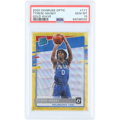 Carte de recrue Tyrese Maxey Philadelphia 76ers 2020-21 Panini Donruss Optic Gold Wave Prizm n° 171 authentifiée PSA 10