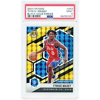 Carte recrue Tyrese Maxey Philadelphia 76ers 2020-21 Panini Mosaic Black Gold Choice Prizm n° 263, n° 7/8, authentifiée PSA 9