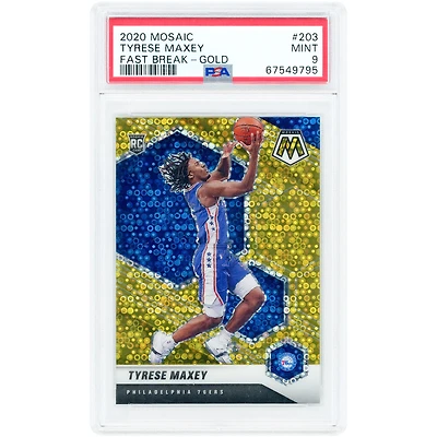 Tyrese Maxey Philadelphia 76ers 2020-21 Panini Mosaic Fast Break Gold Prizm #203 #8/10 PSA Authenticated 9 Rookie Card