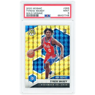 Carte de recrue Tyrese Maxey Philadelphia 76ers 2020-21 Panini Mosaic Gold Mosaic Prizm n° 263, authentifiée PSA 9, 3/10