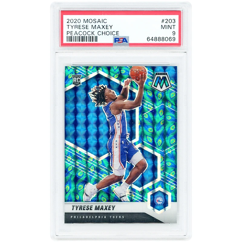 Tyrese Maxey Philadelphia 76ers 2020-21 Panini Mosaic Peacock Choice Prizm #203 PSA Authenticated 9 Rookie Card