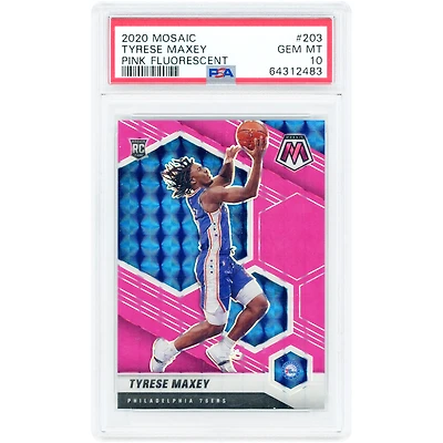 Tyrese Maxey Philadelphia 76ers 2020-21 Panini Mosaic Pink Fluorescent Prizm #203 #3/10 PSA Authenticated 10 Rookie Card