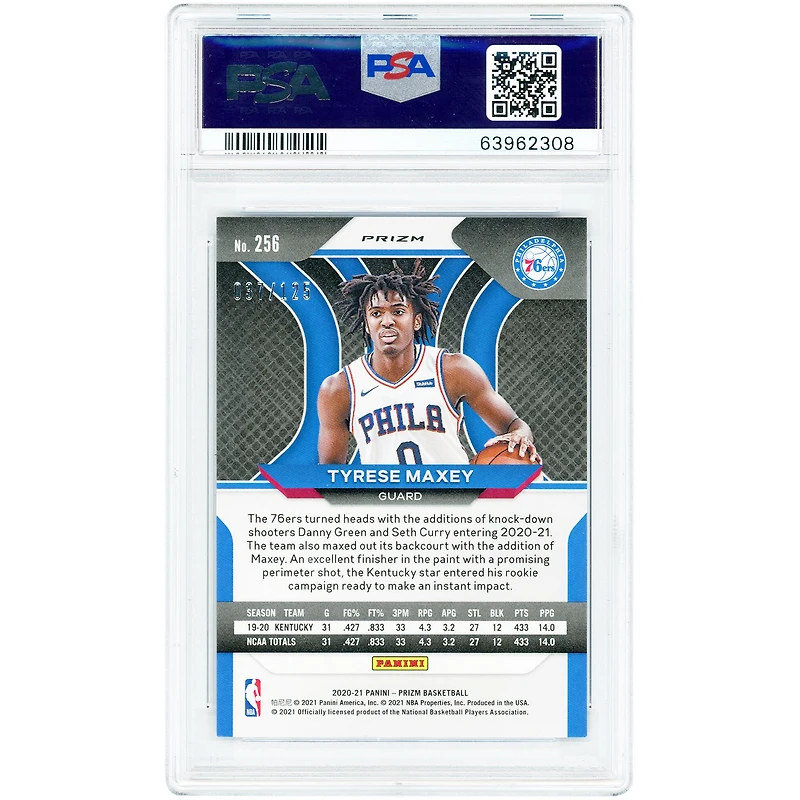 Tyrese Maxey Philadelphia 76ers 2020-21 Panini Prizm Blue Ice Prizm #256 #37/125 PSA Authenticated 9 Rookie Card