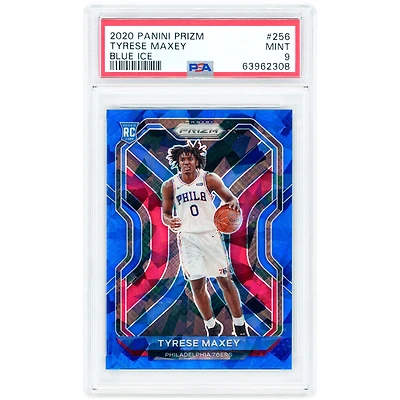 Carte recrue Tyrese Maxey Philadelphia 76ers 2020-21 Panini Prizm Blue Ice Prizm n° 256, n° 37/125, authentifiée PSA 9