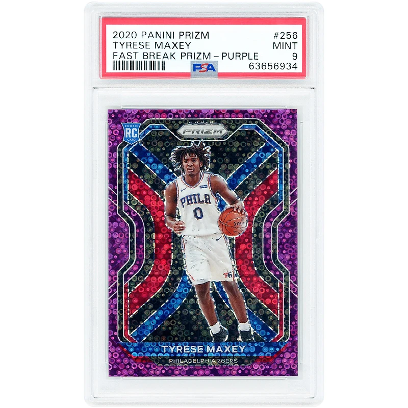 Tyrese Maxey Philadelphia 76ers 2020-21 Panini Prizm Fast Break Purple Prizm #256 #44/75 PSA Authenticated 9 Rookie Card