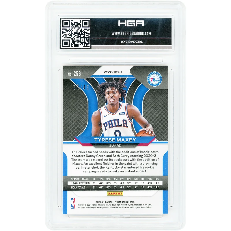 Tyrese Maxey Philadelphia 76ers 2020-21 Panini Prizm Orange Prizm #256 #32/49 HGA Authenticated 9.5 Rookie Card