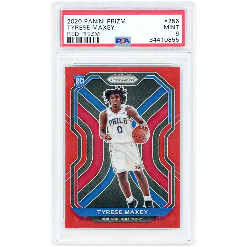 Carte recrue Tyrese Maxey Philadelphia 76ers 2020-21 Panini Prizm Red Prizm n° 256 n° 21/299 authentifiée PSA 9