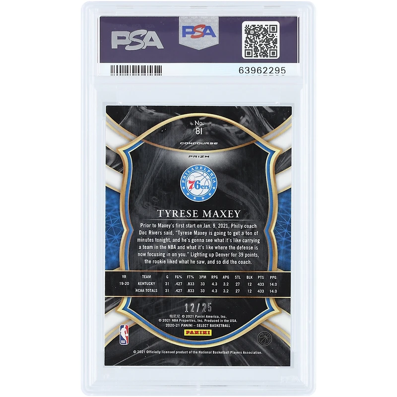 Tyrese Maxey Philadelphia 76ers 2020-21 Panini Select Blue Disco Prizm #81 #12/25 PSA Authenticated 9 Rookie Card