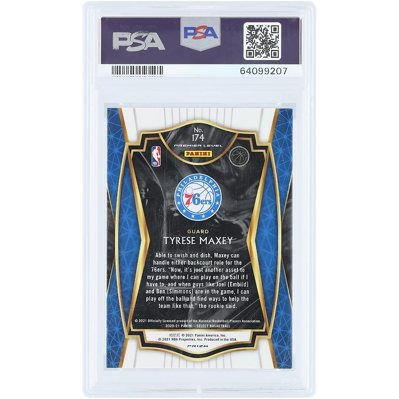 Tyrese Maxey Philadelphia 76ers 2020-21 Panini Select Zebra Prizm Case Hit #174 PSA Authenticated 10 Rookie Card