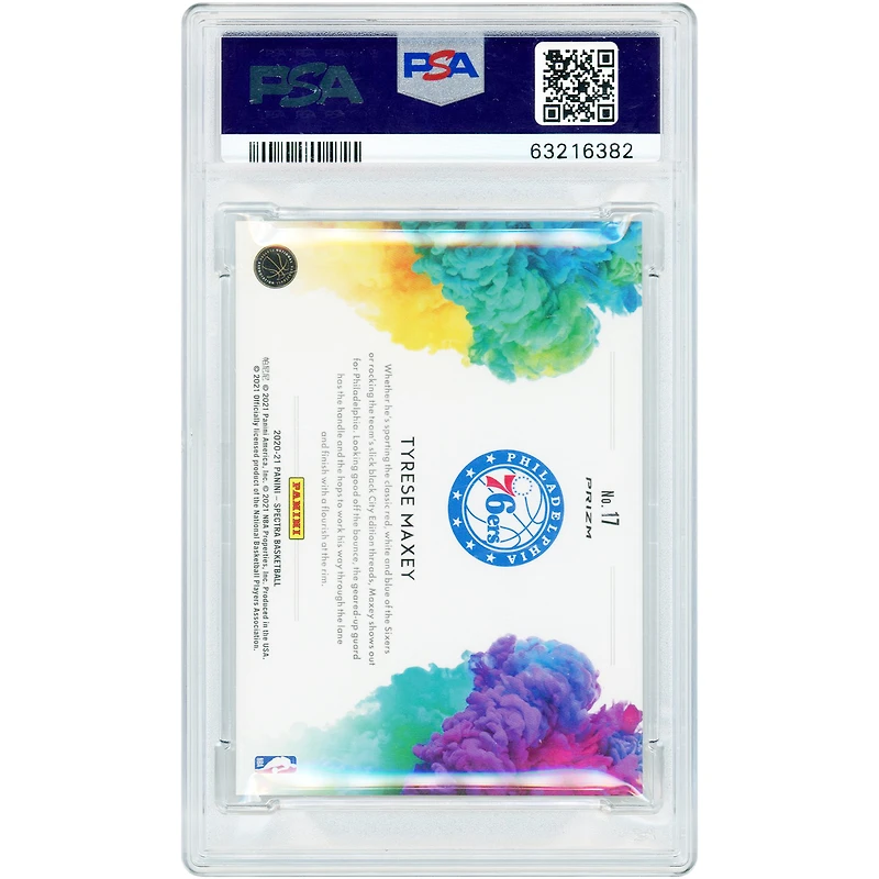 Carte de recrue Tyrese Maxey Philadelphia 76ers 2020-21 Panini Spectra Color Blast n° 17 authentifiée PSA 9