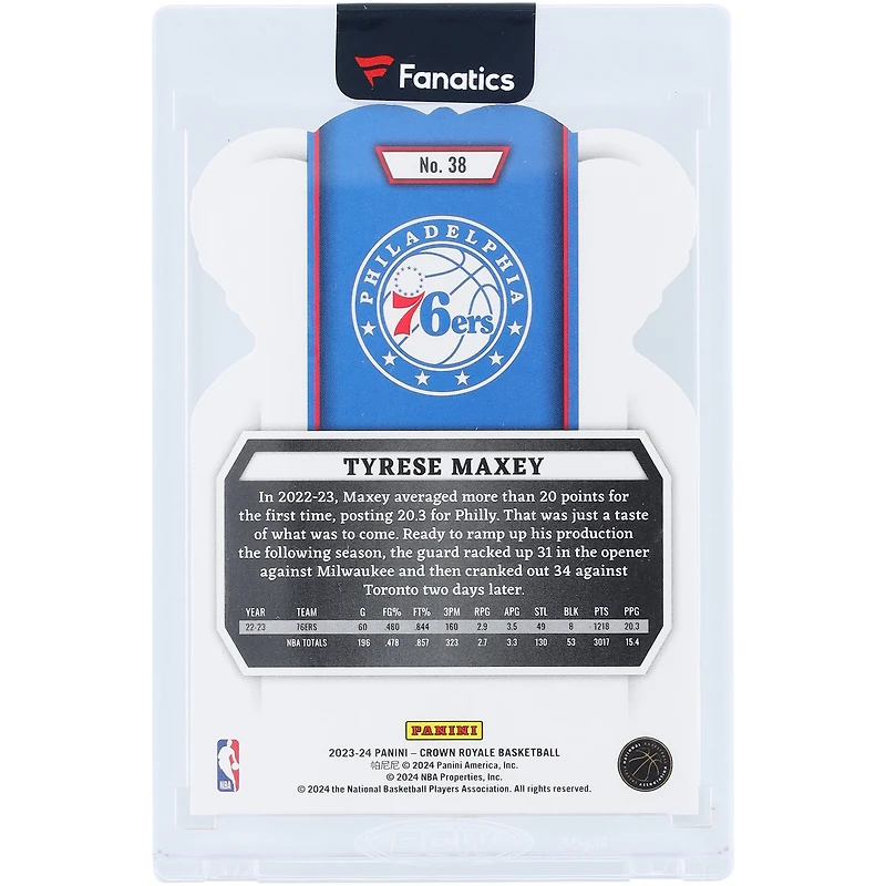 Carte Tyrese Maxey Philadelphia 76ers 2023 Panini Crown Royale Lucky Envelopes n° 38