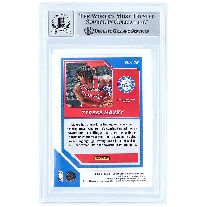 Tyrese Maxey Philadelphia 76ers Autographed 2020-21 Panini Chronicles Threads #76 Beckett Fanatics Witnessed Authenticated 10 Rookie Card