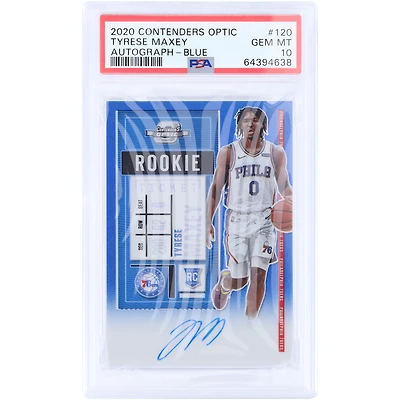 Tyrese Maxey Philadelphia 76ers Autographed 2020-21 Panini Contenders Optic Blue Prizm Rookie Ticket #120 #43/99 PSA Authenticated 10 Rookie Card
