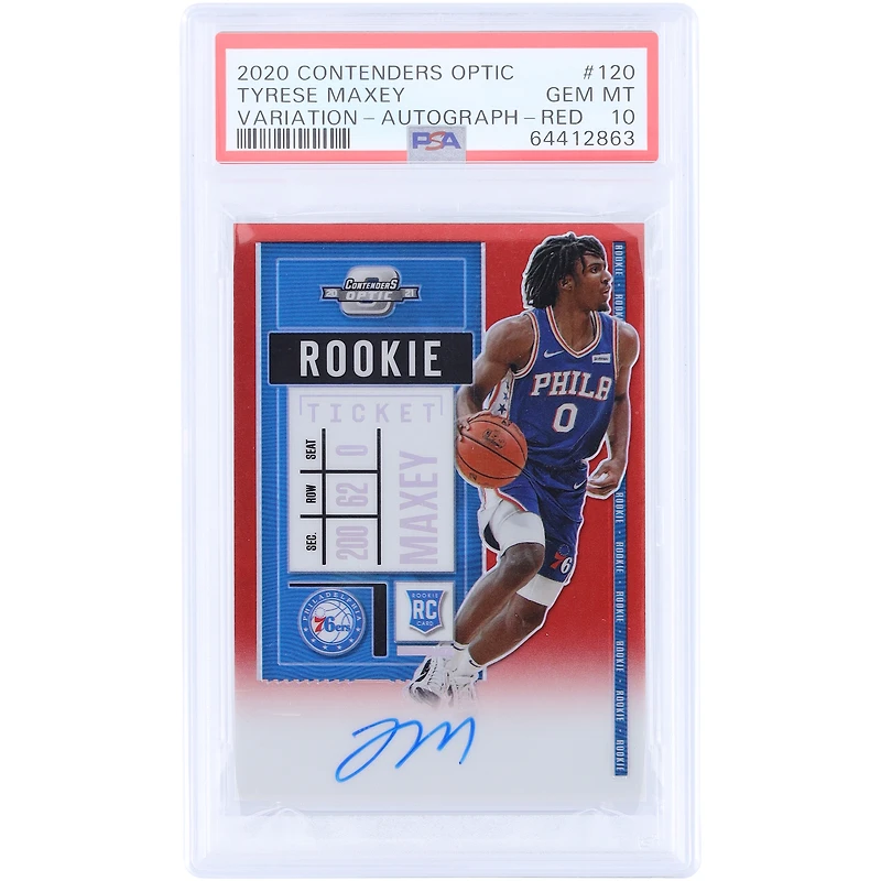 Tyrese Maxey Philadelphia 76ers Autographed 2020-21 Panini Contenders Optic Red Prizm Rookie Ticket Variation #120 #82/99 PSA Authenticated 10 Rookie Card