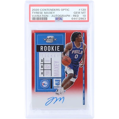 Tyrese Maxey Philadelphia 76ers Autographed 2020-21 Panini Contenders Optic Red Prizm Rookie Ticket Variation #120 #82/99 PSA Authenticated 10 Rookie Card