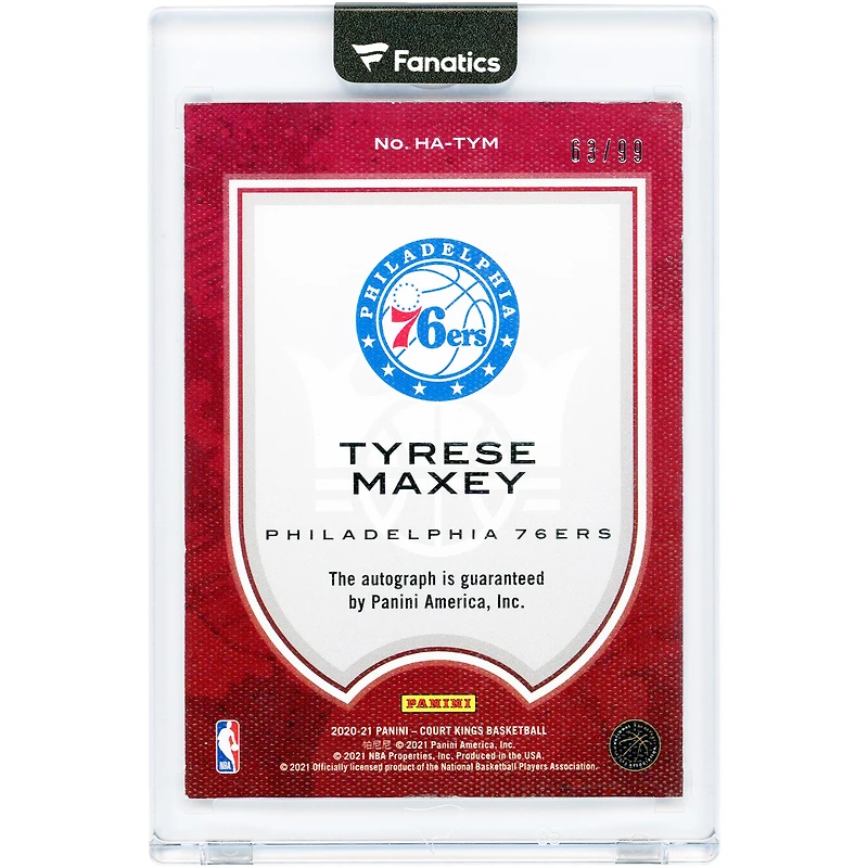 Tyrese Maxey Philadelphia 76ers Autographed 2020-21 Panini Court Kings Heir Apparent #HA-TYM #63/99 Rookie Card