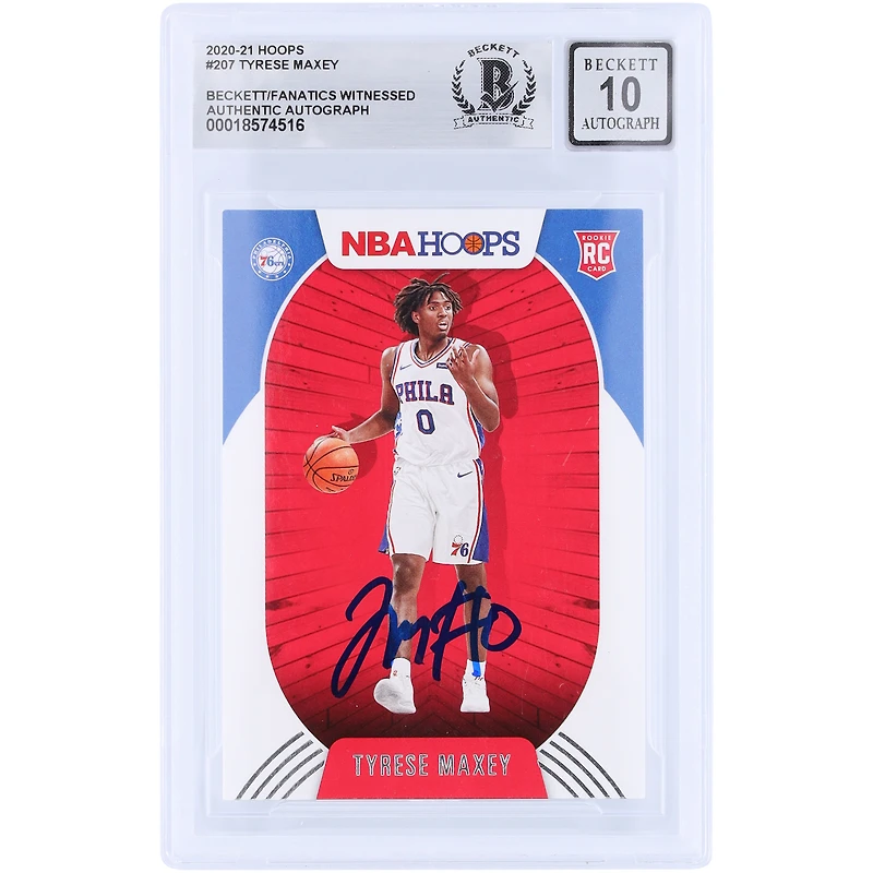 Tyrese Maxey Philadelphia 76ers Autographed 2020-21 Panini Hoops #207 Beckett Fanatics Witnessed Authenticated 10 Rookie Card