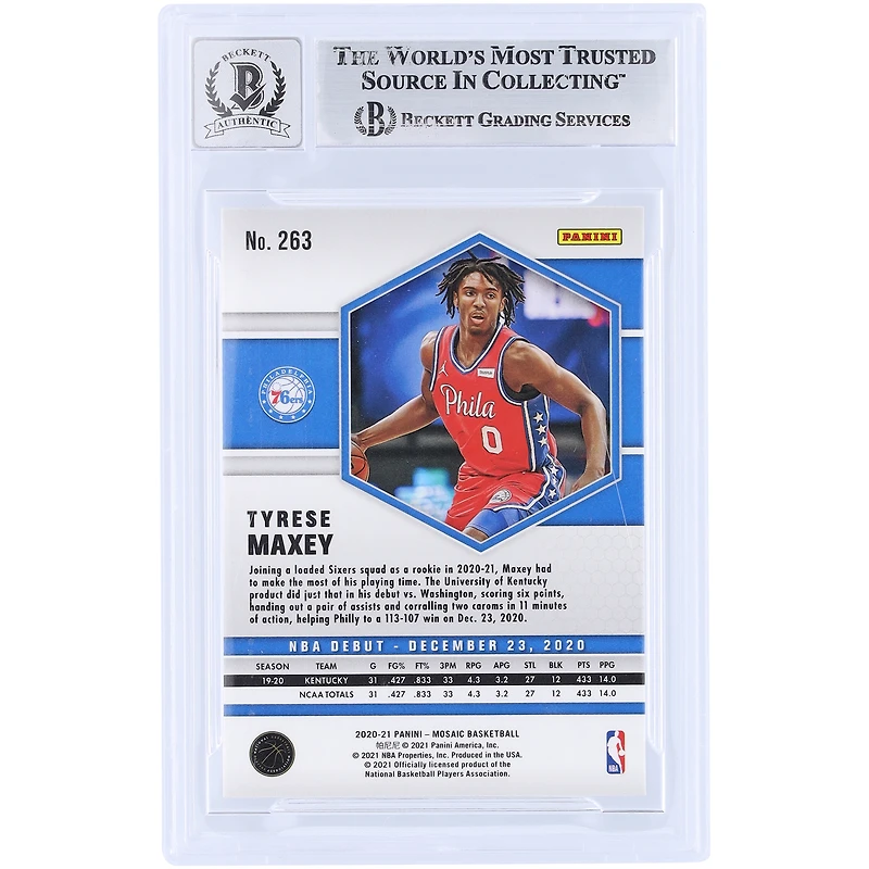 Tyrese Maxey Philadelphia 76ers Autographié 2020-21 Panini Mosaic #263 Beckett Fanatics Witnessed Authenticated 10 Rookie Card