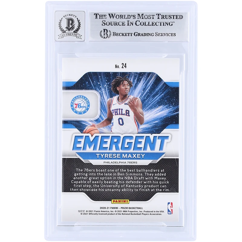 Tyrese Maxey Philadelphia 76ers Autographed 2020-21 Panini Prizm Emergent #24 Beckett Fanatics Witnessed Authenticated 10 Rookie Card