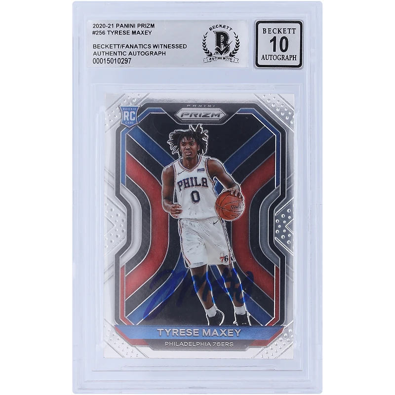 Carte de recrue Panini Prizm #256 autographiée 2020-21 de Tyrese Maxey des Philadelphia 76ers, Beckett Fanatics Witnessed Authenticated 10 Rookie