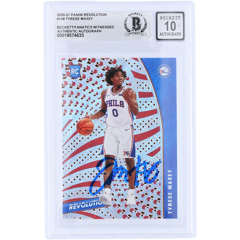 Carte de recrue Panini Revolution n° 148 autographiée par Tyrese Maxey des Philadelphia 76ers 2020-21, numéro 148, Beckett Fanatics Witnessed Authenticated 10 Rookie