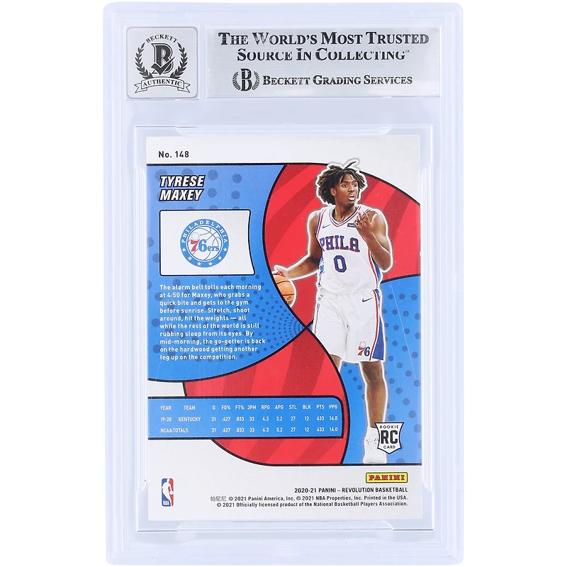 Carte de recrue Panini Revolution n° 148 autographiée par Tyrese Maxey des Philadelphia 76ers 2020-21, numéro 148, Beckett Fanatics Witnessed Authenticated 10 Rookie
