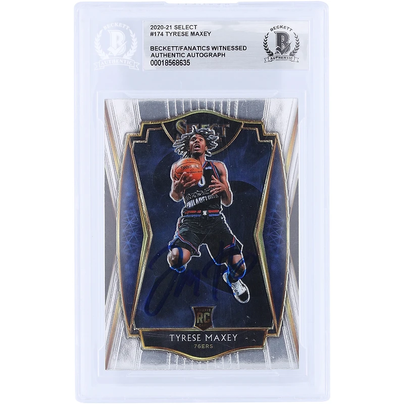 Carte de recrue authentifiée signée Tyrese Maxey des Philadelphia 76ers, Panini Select n° 174, 2020-21, Beckett Fanatics Witnessed