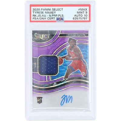 Tyrese Maxey Philadelphia 76ers Autographed 2020-21 Panini Select Purple Pulsar Relic #RJA-MAX #6/15 PSA Authenticated 9/10 Rookie Card