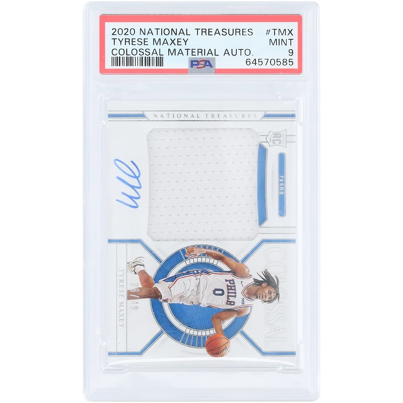Tyrese Maxey Philadelphia 76ers Autographed 2020-21 Panini Treasures Colossal Material Relic #CM-TMX #38/49 PSA Authenticated 9 Rookie Card