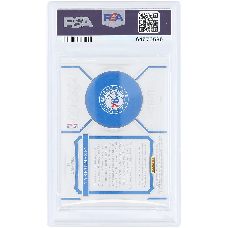 Carte de recrue autographiée de Tyrese Maxey (Philadelphia 76ers) 2020-21 Panini Treasures Colossal Material Relic #CM-TMX #38/49, authentifiée PSA 9