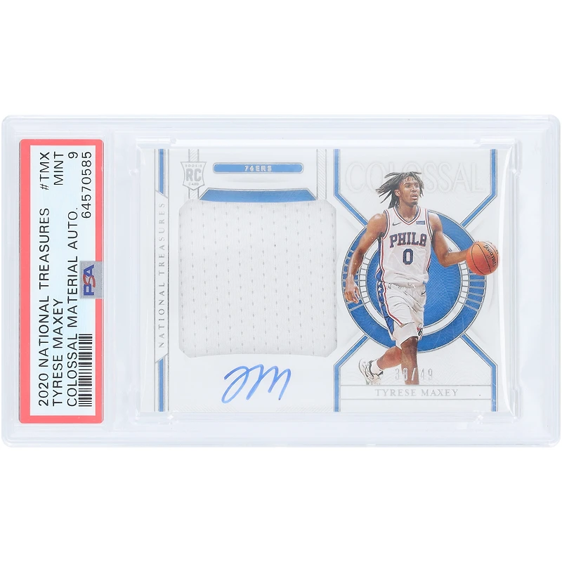Carte de recrue autographiée de Tyrese Maxey (Philadelphia 76ers) 2020-21 Panini Treasures Colossal Material Relic #CM-TMX #38/49, authentifiée PSA 9