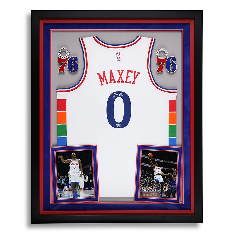 Tyrese Maxey Philadelphia 76ers Autographed Deluxe Framed White Nike 2024-25 City Edition Swingman Jersey