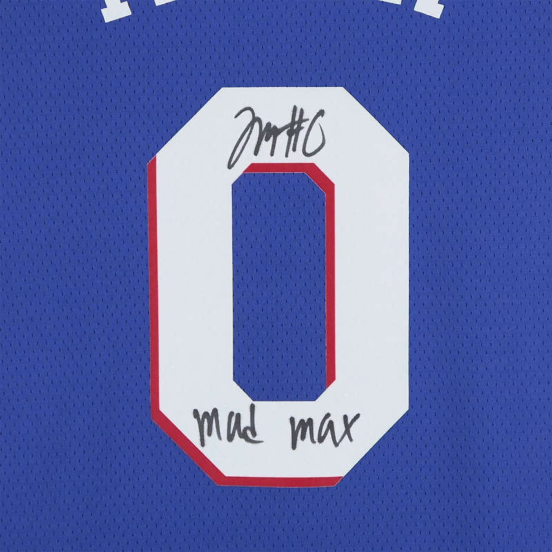 Maillot Swingman Nike Icon Edition Royal dédicacé par Tyrese Maxey des Philadelphia 76ers avec inscription « Mad Max »