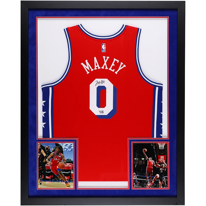Tyrese Maxey Philadelphia 76ers Autographed SM Deluxe Framed Jordan Brand Red Statement Edition Swingman Jersey 